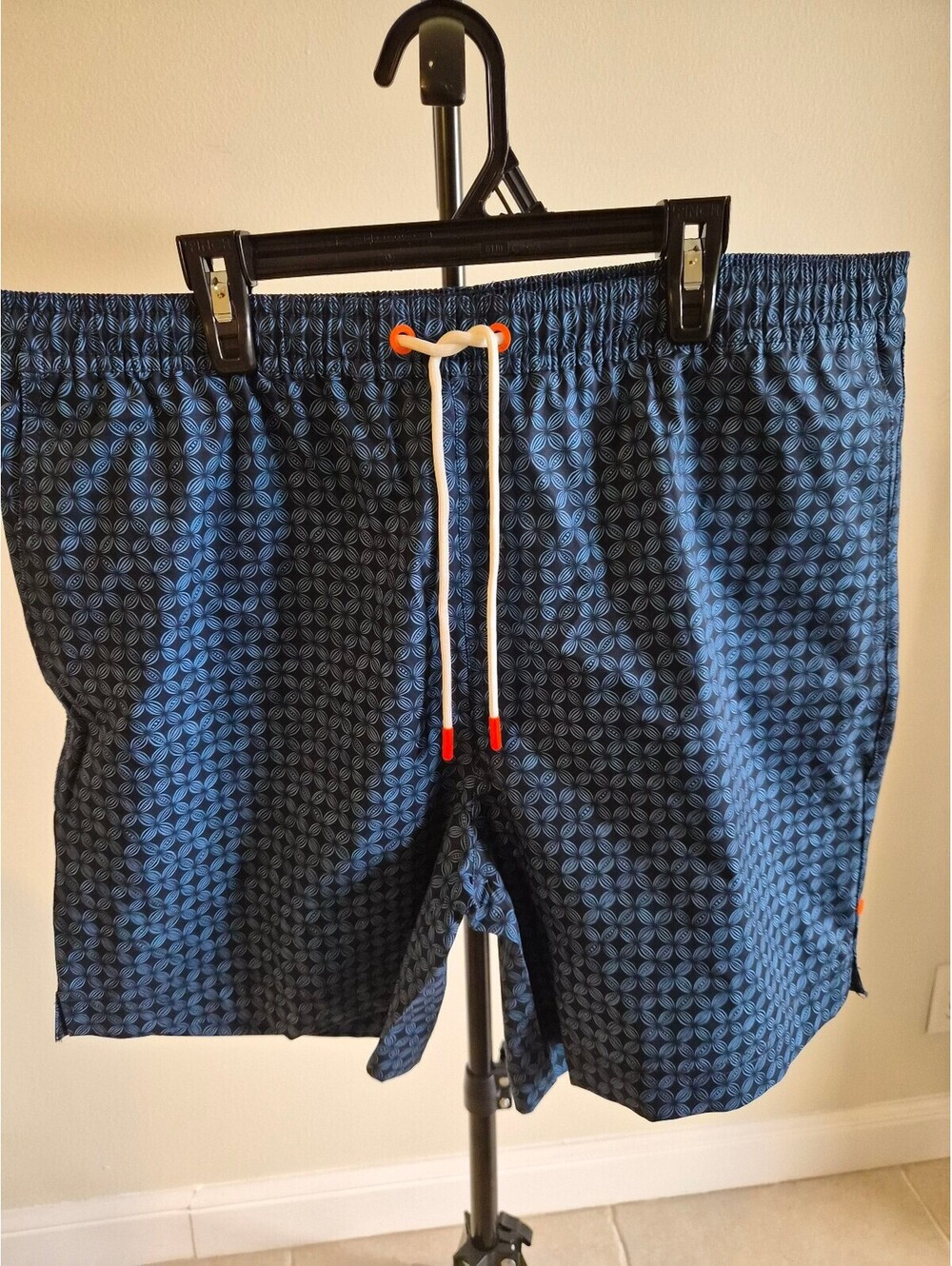 SWIMS Men's Large Blue Geometric Pattern Swim Shorts 0297